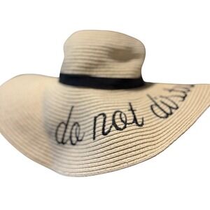 Wide Brim Straw Sun Hat Do Not Disturb Embroidered Black Ribbon Beach Floppy Hat